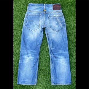 G-Star Raw denim Size 32 X 28 GS01 Mens Light Blue Button Fly Straight Leg Jeans